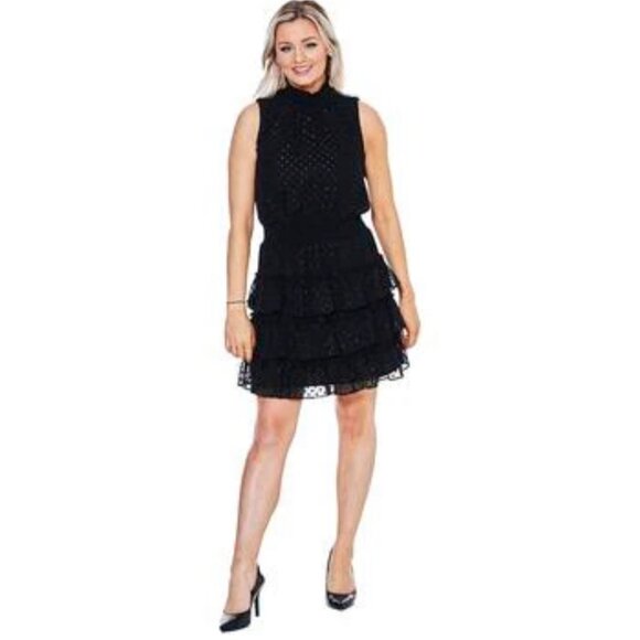 Everlily Women Black Sleeveless Smocked Tiered Clip-Dot Dress Size XXL - Picture 1 of 12